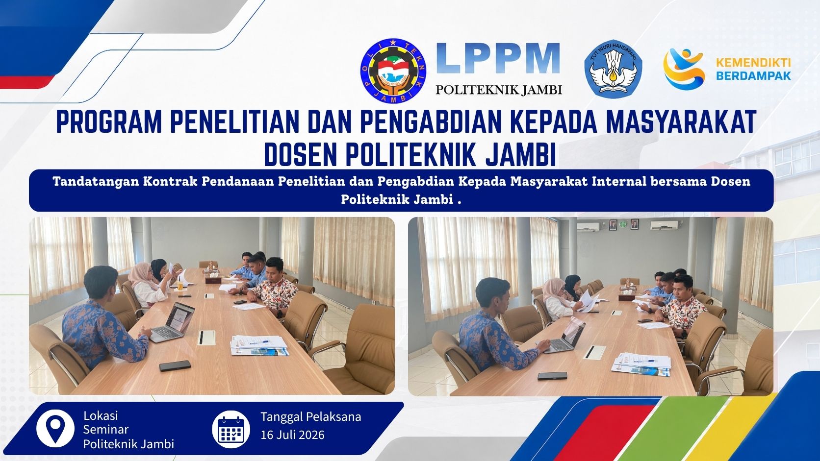 LPPM Politeknik Jambi Laksanakan Penandatanganan Kontrak Pendanaan Penelitian Internal dan Pengabdian kepada Masyarakat Tahun 2026
