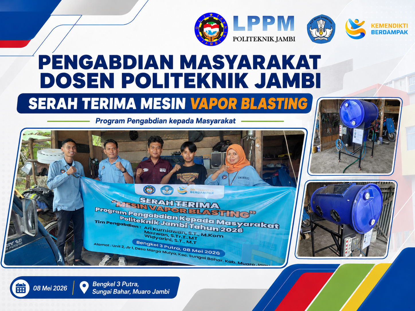 Politeknik Jambi Implementasikan Mesin Vapor Blasting untuk Tingkatkan Efisiensi Restorasi Komponen Otomotif di Bengkel 3 Putra